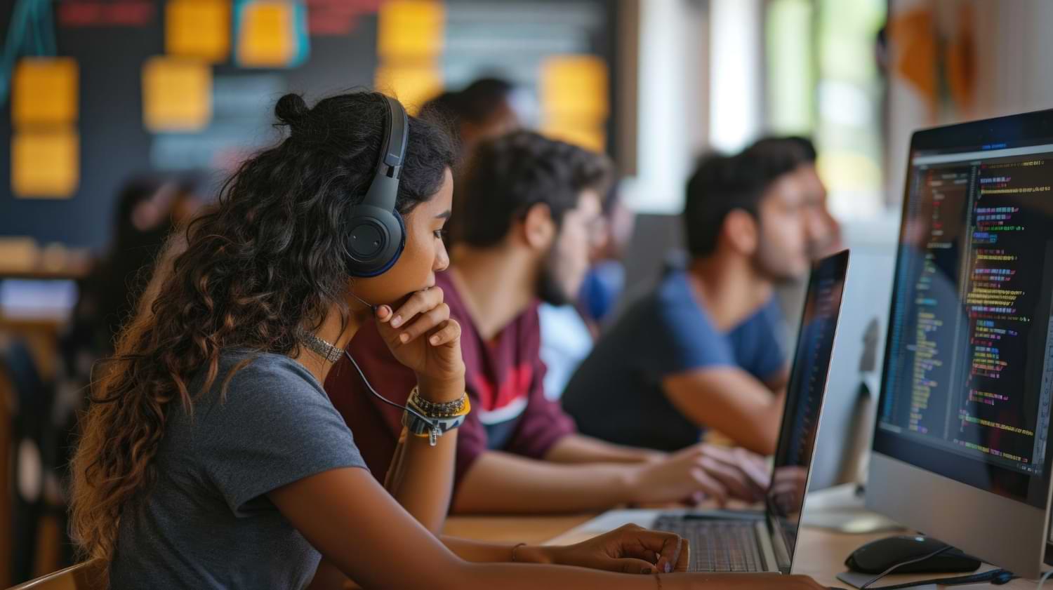 Mentor de programación que guía a los jóvenes estudiantes