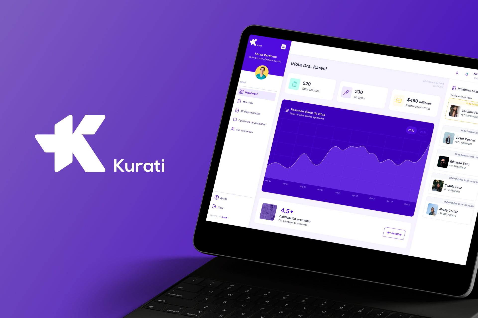 Mockup de aplicativo web de Kurati en una tablet